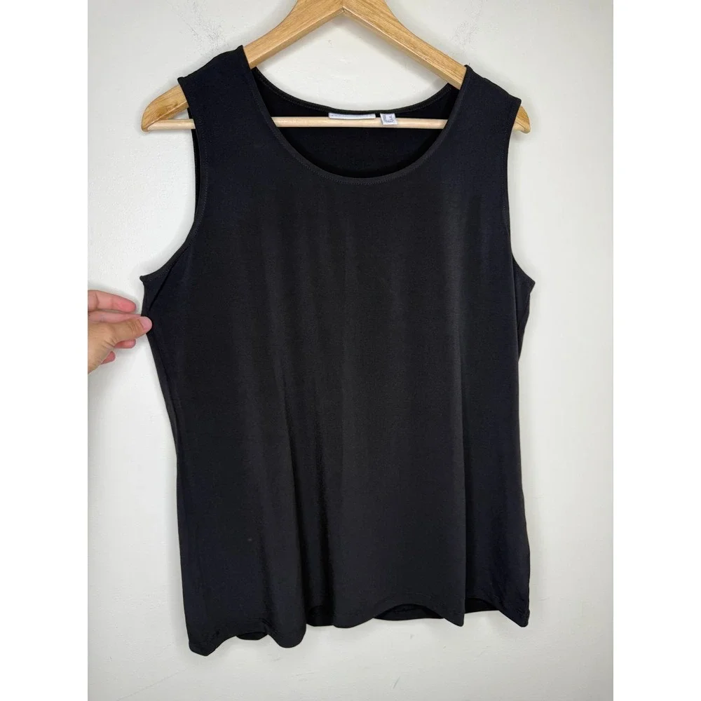 Susan Graver Regular Textured Woven Cardigan & Knit Tank Set Black, L #15- - Picture 6 of 6